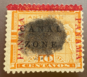 Canal Zone - 1904 - 10 Cents Yellow Overprinted Panama Map Issue # 13