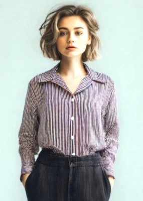 Blusa Leslie Fay Años 90 Rayas Abotonada Manga Larga Roja Blanca Azul Talla Grande Foto 1 de 4