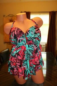 Catalina Swim Tankini Top Ruffle Open Back Tropical Size Small - Picture 1 of 4