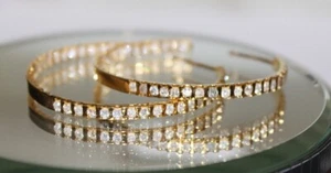 1.78ct Natural Round Diamond 14K Yellow Gold Anniversary Wedding Hoops Earrings - Picture 1 of 16