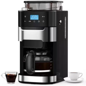 10-Cup Stainless Steel Drip Coffee Maker with Built-In Adjustable Grind and Brew - Picture 1 of 12