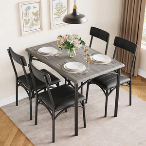 5-Piece Dining Table Set Metal Table & 4 Chairs Kitchen Breakfast Furniture - Picture 1 of 7