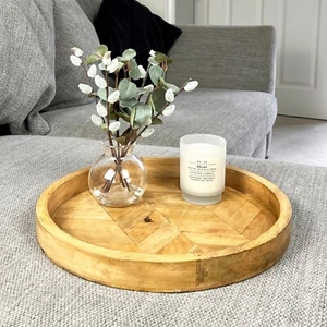 39cm Round Decorative Tray Coffee Table Home Decor Handles Candle Plate Display - Picture 1 of 6