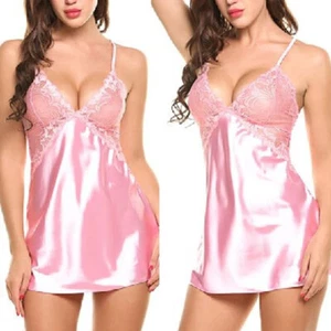 Sexy Lencería Dama Seda Encaje Bata Vestido Babydoll Camisón Camisón Prendas para dormir - Imagen 1 de 51