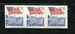 EFO 2609 2609a 29 cent Flag Over White House Imperforate Error Strip of 3 MNH - Picture 1 of 4