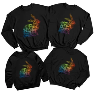 Family Word Art Happy Easter Sweatshirt Jumper Cute Holiday Matching Outfit#ED - Picture 1 of 27