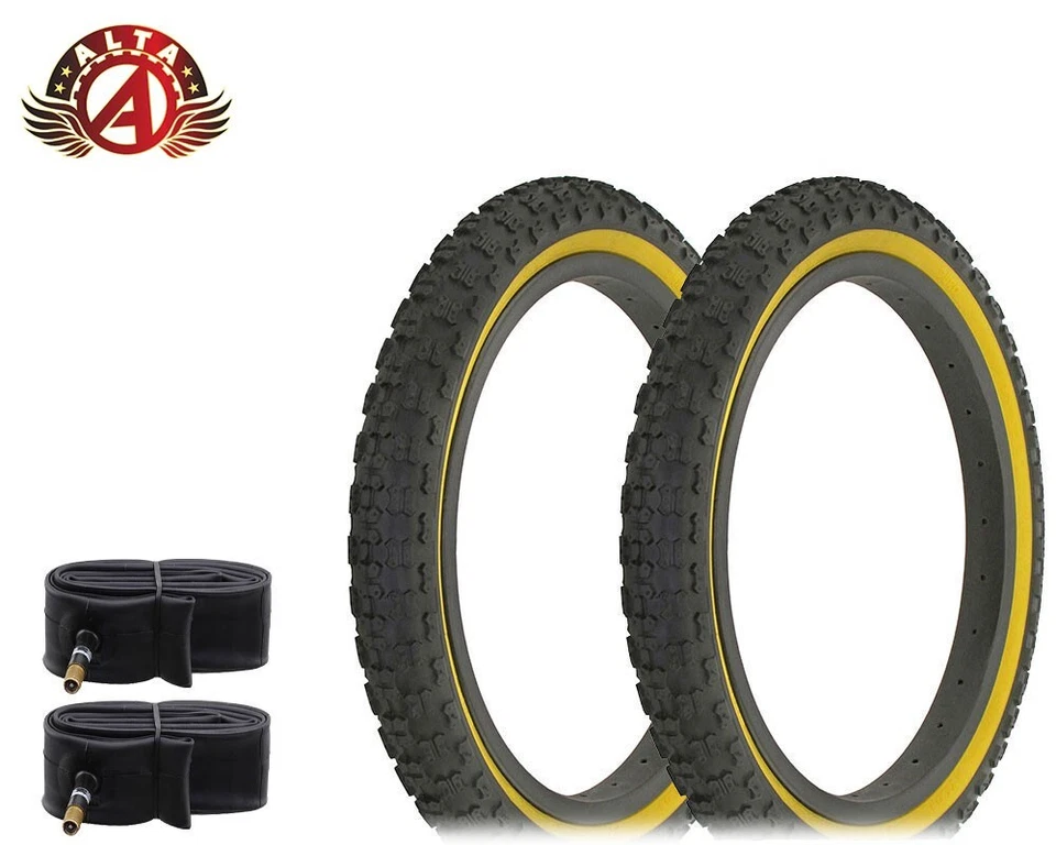 2 ALTA BICYCLE WIRE BEAD 16x2.125 BLACK/GUM COMP III BMX/FREESTYLE TREAD W/TUBES