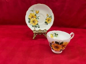 Regency Teacup Saucer Set Yellow Dogwood floral Bone China England - Picture 1 of 5