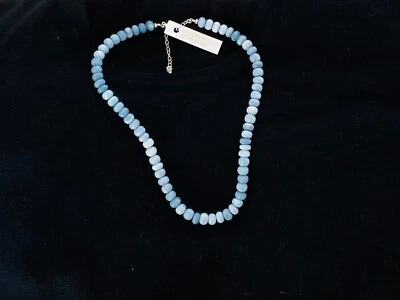 NUEVO COLLAR ARTESANAL DE PLATA DE LEY CON CUENTAS DE ÓPALO AZUL DE 15”-18” Foto 1 de 4