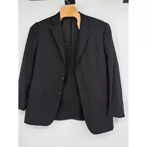 Corneliani Double Breasted Wool Sports Coat Italy Black Blue Stripes Mens 56L - Imagen 1 de 12