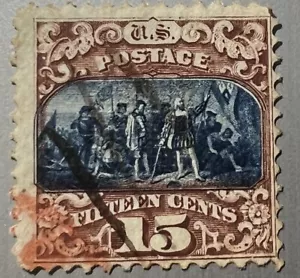 USA SCOTT 119 1869 LANDING OF COLUMBUS 15c USED FINE CATALOG $230 - Picture 1 of 2