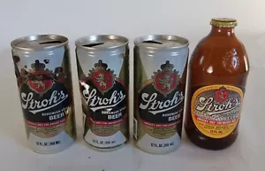 Set Of 4 Stroh's Empty Beer Cans/Bottle, 1970's 12 Oz, Detroit, MI Bohemian Styl - Picture 1 of 4