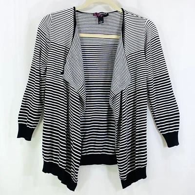 Peck & Peck Women L Cardigan Sweater Open Front Cotton Blend Striped Long Sleeve - Image 1 of 4
