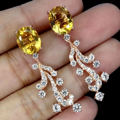 925 Sterling Silver Earrings Oval Citrine 10x8mm Natural Gemstone Jewelry - Image 1 of 4