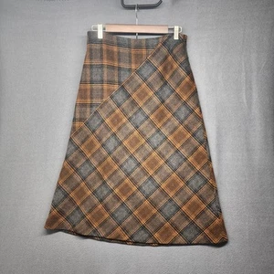Vintage Y2K Wool Blend Skirt Sz 6 Brown Plaid Midi A Line Midi Side Zip Classic - Picture 1 of 8