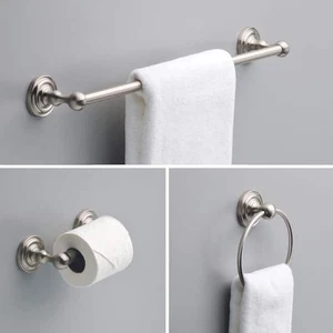 Juego de herrajes de baño Delta Greenwich de 3 piezas con herrajes de montaje en nic cepillado - Imagen 1 de 2