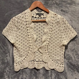 Willi Smith Crochet Bolero Top Gray Small/Medium Cottage Core Granny Soft Girl - Picture 1 of 7