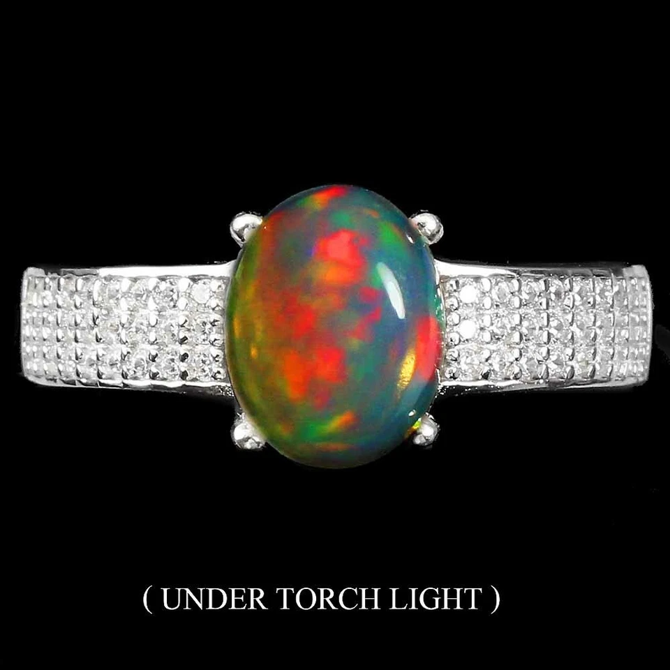 Anello in argento sterling 925 opale di fuoco ovale 9x7 mm gemma gioielli 8 - Immagine 1 di 4