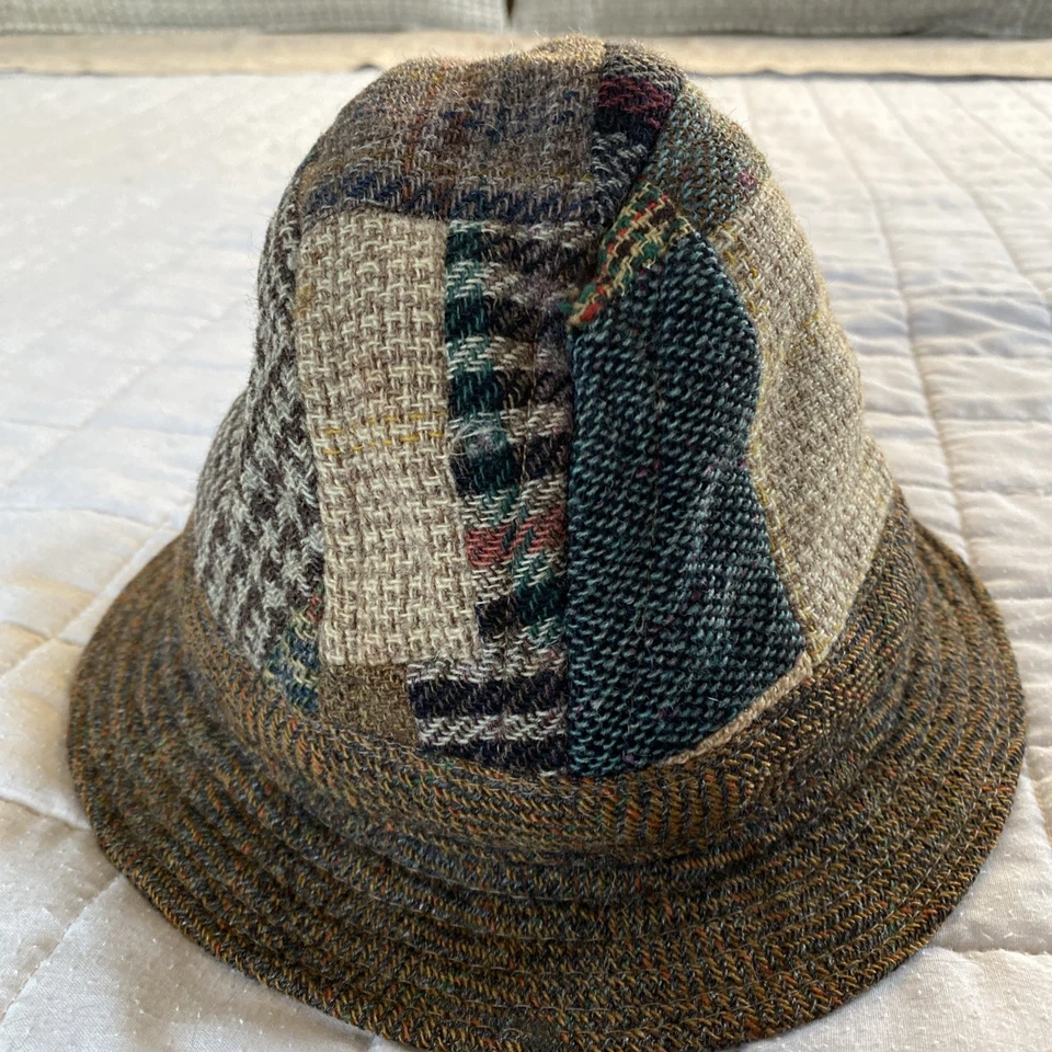 Vintage Patchwork Wool Irish Walking Bucket Hat Donegal Tweed Size M? 22” Band - Image 1 of 4