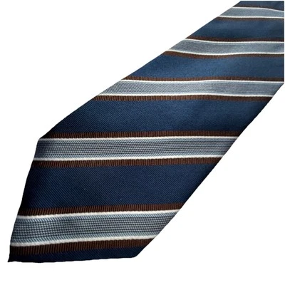 Corbata Tasso Elba Azul Marrón Blanco Rayas Repp 3.25” X 61” Seda Extra Larga Usada en Excelente Condición Foto 1 de 4
