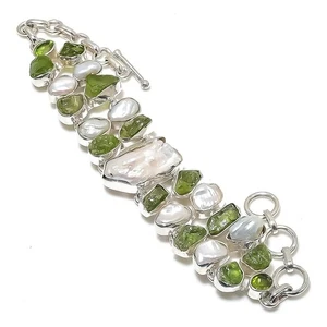 Biwa Pearl Stone 925 Silver Mother Elegant Chain Birthday Wedding Boho Bracelet - Picture 1 of 7