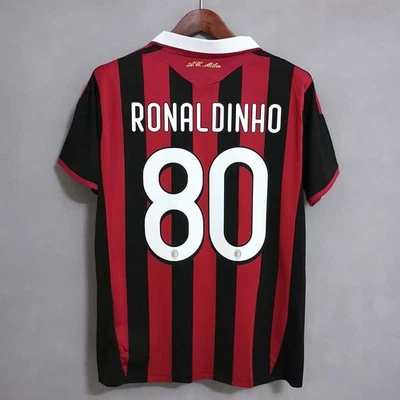 AC Milan 2009/10 Home Shirt Retro Short Sleeve Jersey RONALDINHO #80