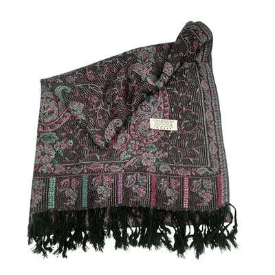 Bufanda de Cachemira Mantón 72" x 28" Cachemira Floral Negro Púrpura Azul Jerusalén Regalo Foto 1 de 4
