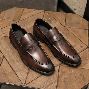 Zapatos Oxford de negocios planos sin cordones para hombre Zapatos de vestir cómodos con punta en punta - Imagen 1 de 7