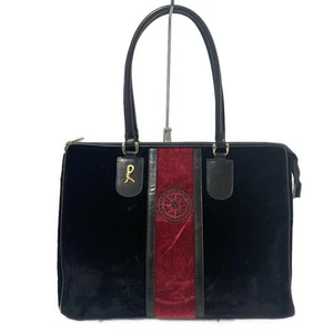 Auth Roberta di camerino - Black Red Velour Leather Handbag - Picture 1 of 8