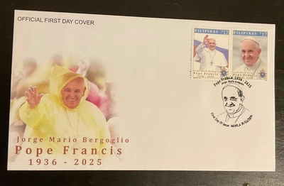 2025 Philippines Pope FRANCIS 1936-2025 Vatican Italy,2 value on First Day Cover - Image 1 of 2