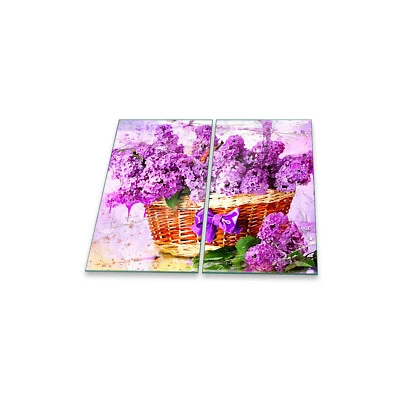 Herdabdeckplatte Ceran 2-teilig 2x30x52 Blumen Violett Abdeckung Glas Deko Herd - Bild 1 von 4