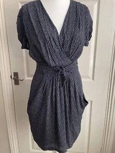 WHISTLES NAVY WHITE SPOT PRINT SILK TULUP DRESS SIZE 8 - See Description - Picture 1 of 5