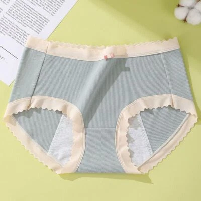 Bragas de algodón a rayas - Pantalones de período menstruales de tiro medio talla grande a prueba de fugas Foto 1 de 4