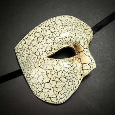 Men Half Face Phantom of the Opera Venetian Masquerade Ball Mask with Cracks - Image 1 of 2