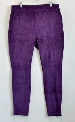 Pantalones elásticos Lands End para mujer talla grande altos de pana púrpura tiro alto Foto 1 de 4