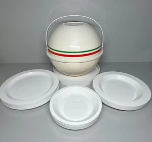 Vintage Guzzini Picknick Ball + Teller Set 70er MCM weiß il Tricolore Made in Italy - Bild 1 von 24
