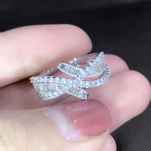 2ct baguette cut diamond eternity bridal engagement Ring 14k white gold over - Picture 1 of 10