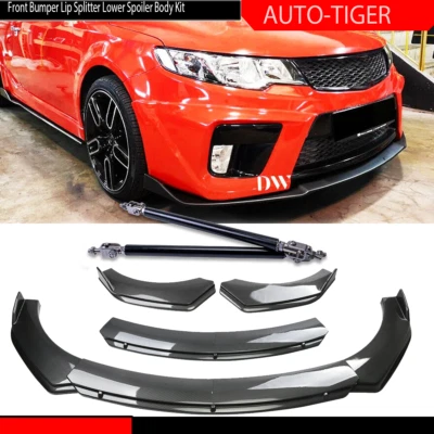 For Kia Forte Koup 10-17 Carbon Fiber Style Front Bumper Lip Spoiler Strut Rods - Image 1 of 4