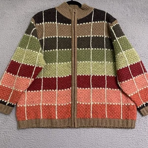 Dressbarn Cardigan Sweater 22 24Patchwork Crochet Grandma Fall Autumn Zip Wool - Picture 1 of 7