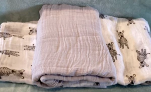 3 Aden and Anais Toddler Organic Dream Blankets Muslin 100% Cotton Zebra & Gray - Picture 1 of 7