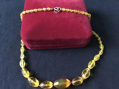 Glamorous Vintage 1930/50s Faceted Amber Glass/Crystal Graduated Bead Necklace - Image 1 of 4