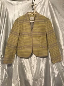 ANN TAYLOR LOFTS Open Front Cropped Blazer Jacket Gray Yellow Stripe Pockets S 6 - Picture 1 of 12