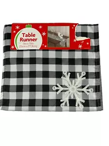 Table Runner Black White Buffalo Plaid Pattern Snowflakes Winter 13"X 70" - Picture 1 of 7