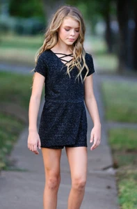 NEW Hannah Banana Black Sparkly Girls Romper Party Dance 7 8  - Picture 1 of 4