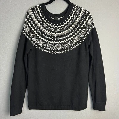 Talbots Fair Isle Sweater Pullover Knit Black White Geometric Office Wear Size S - Image 1 of 4