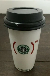 Starbucks Product RED Hope Ceramic Travel Tumbler Mug Cup Logo 12oz 2010 Lid - Picture 1 of 7