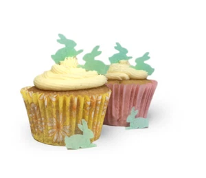 100 mini tapas de pastel de obleas comestibles de papel verde conejos de Pascua - PRECORTADAS - Imagen 1 de 1