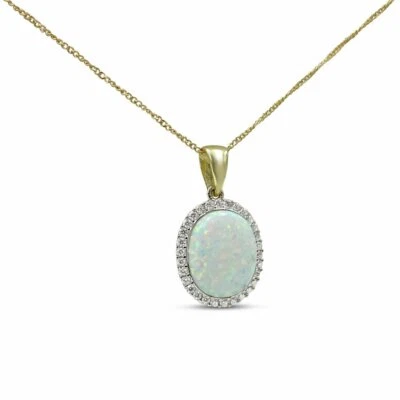 Gold Opal Pendant Created 9ct Large Ladies Neck Wear 20mm 375 - Image 1 of 3