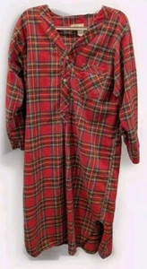 Vintage L.L. Bean Red Scotch Plaid Tartan Cotton Women’s Petite XL Sleep Shirt - Picture 1 of 8