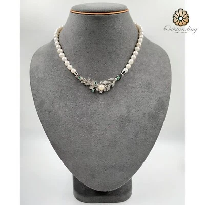 Collar de perlas vintage de 17" natural agua de mar blanco crema 7 mm esmeralda 9 quilates cumpleaños Foto 1 de 4